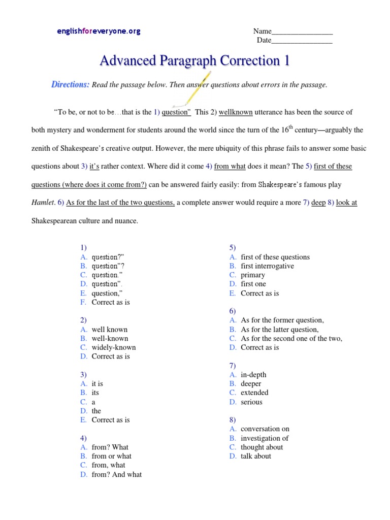 Advanced Paragraph Correction: Hamlet | PDF
