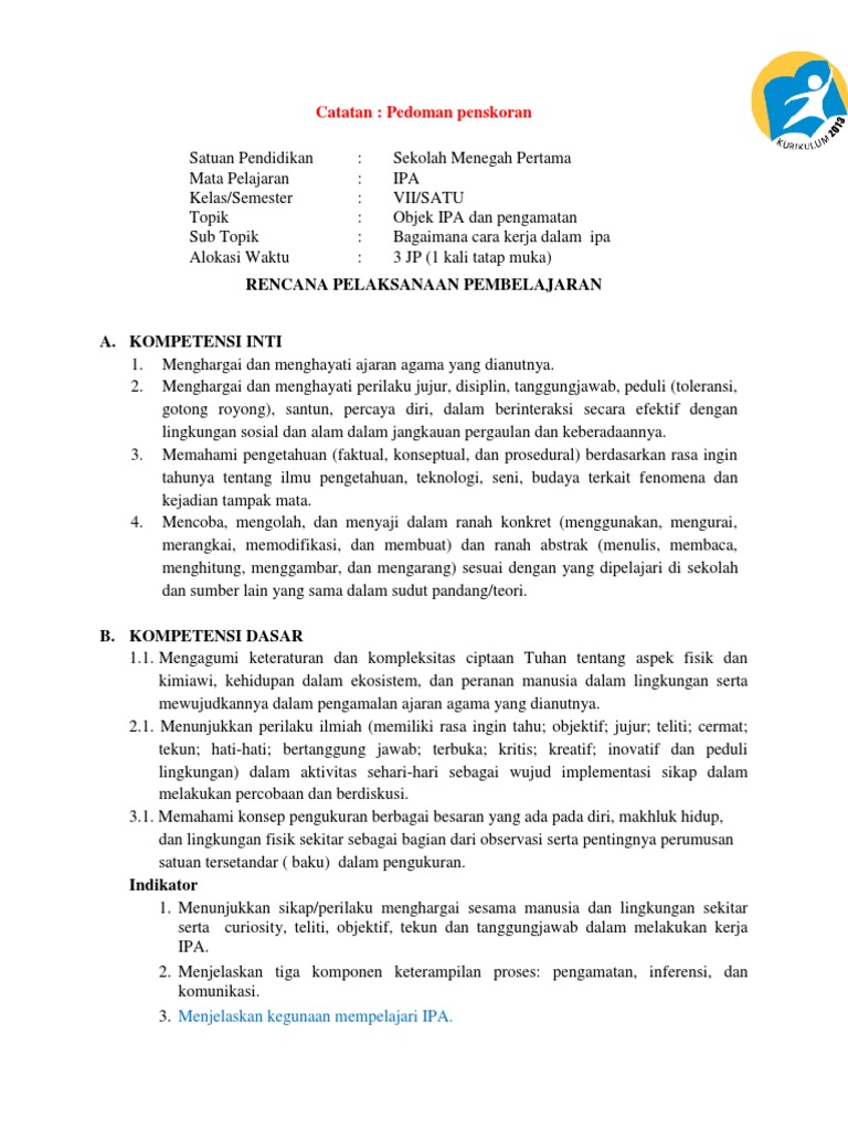 Ipa Klp 1 Rpp Bab 1 Objek Ipa Dan Pengamatannya