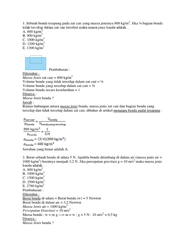 Contoh Soal Massa Jenis Zat Cair - Contoh Soal Terbaru