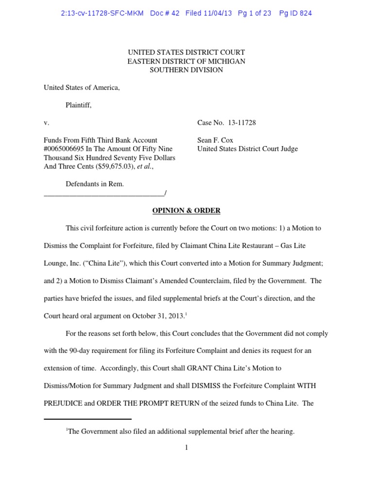 Order Granting Motion To Dismiss | PDF | Asset Forfeiture | Complaint