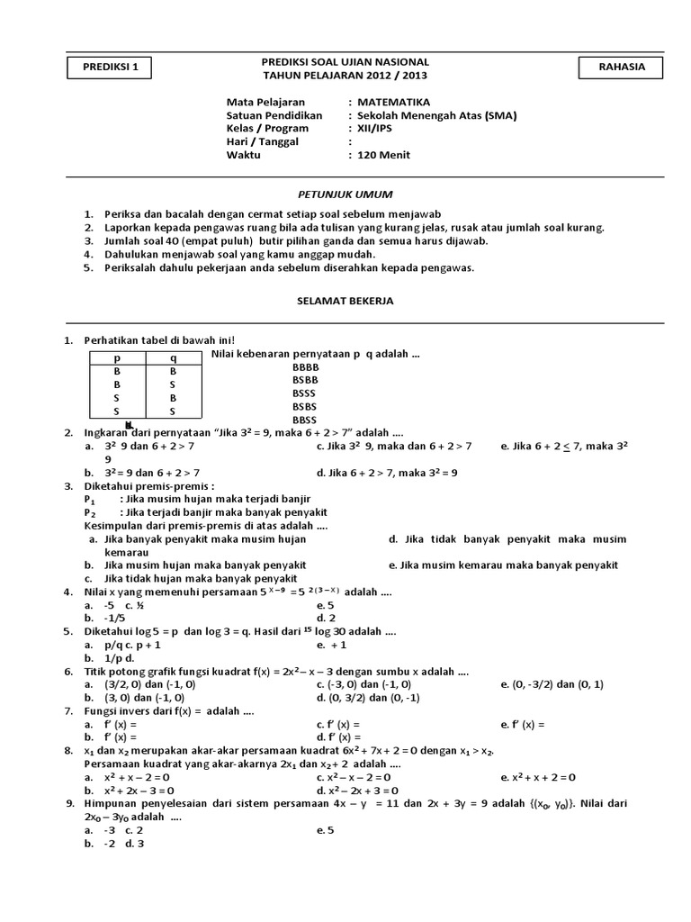 Soal Un Matematika Ips Sma 2013 Docx