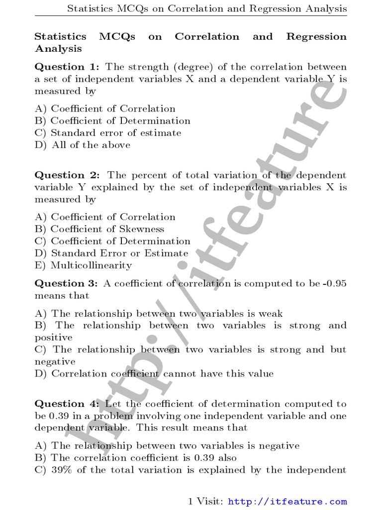 Correlation and Regression MCQs | PDF | Regression Analysis ...