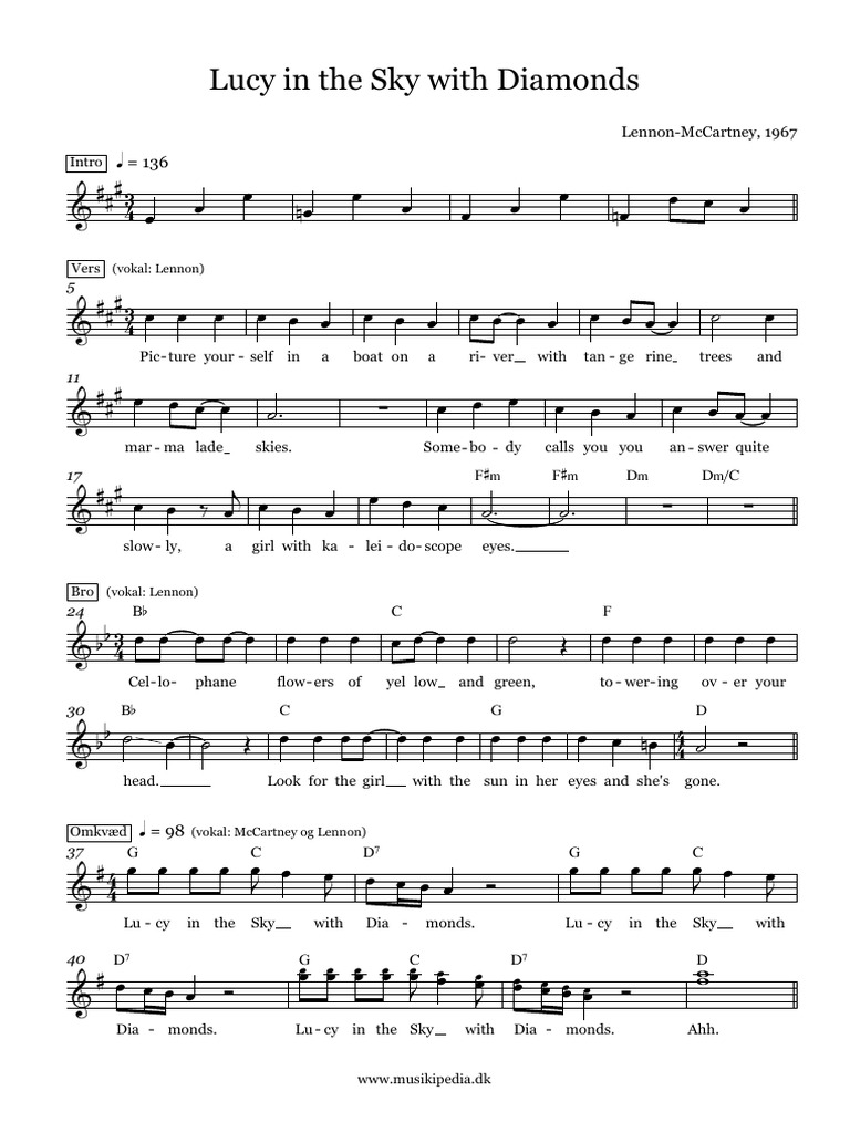 Lucy in The Sky With Diamonds Lyrics and Melody PDF