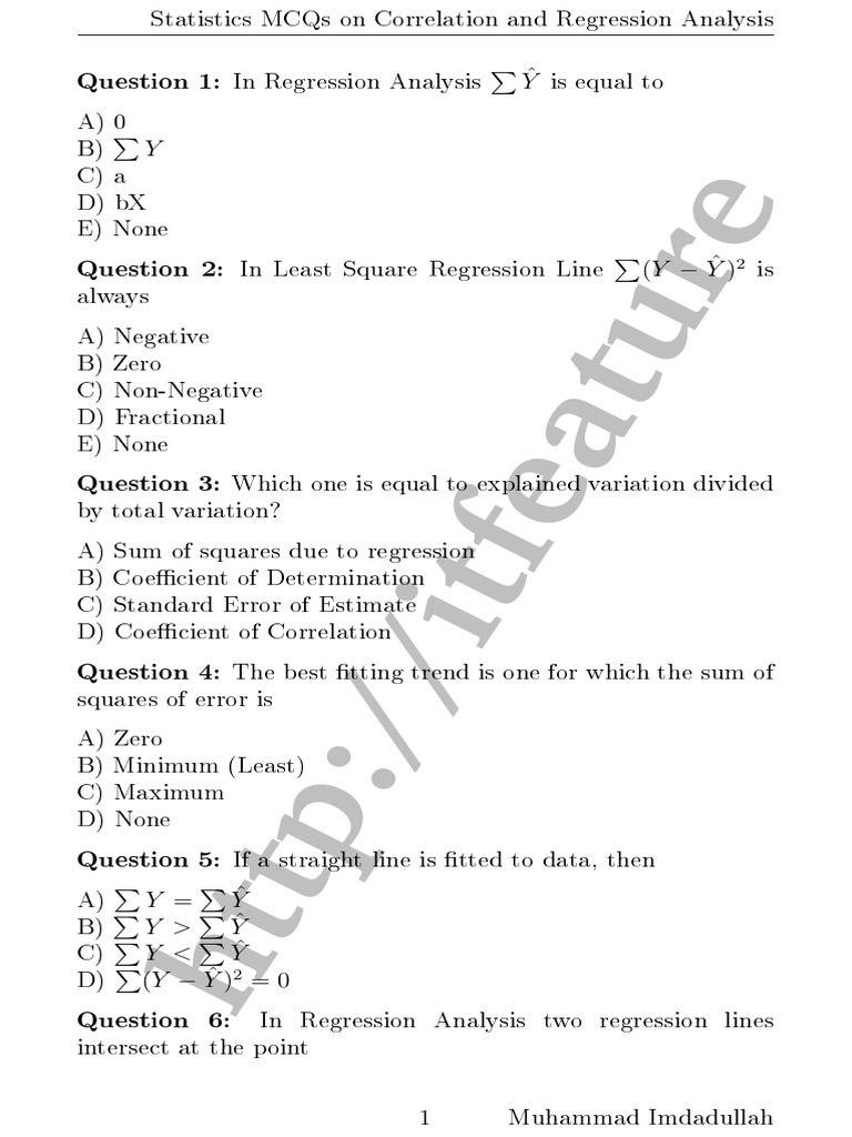 MCQs on correlation and Regression Analysis