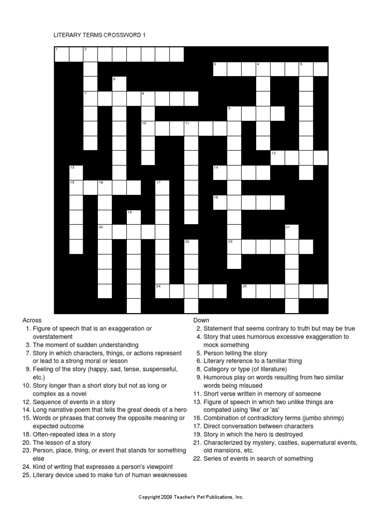 Literary Terms Crossword Puzzle 1 2014 PDF Narration Hero
