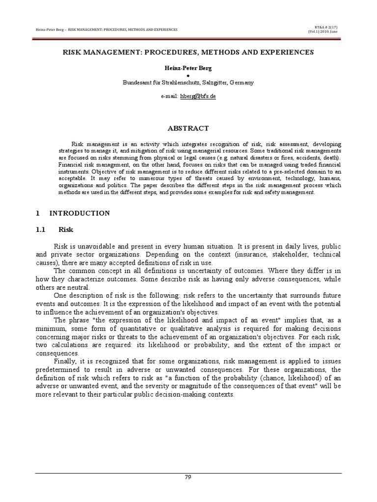 Risk Management Procedures and Methods | PDF | Value At Risk | Risk ...