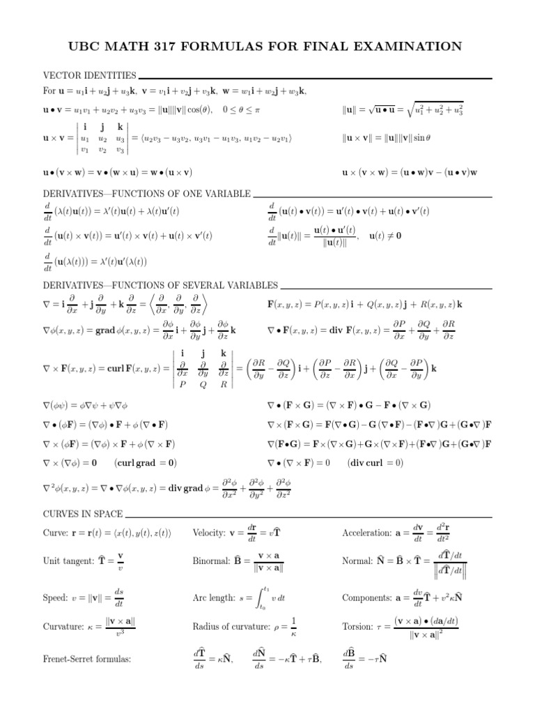 UBC Math 317 Final Exam Formulas | PDF | Science & Mathematics | Computers