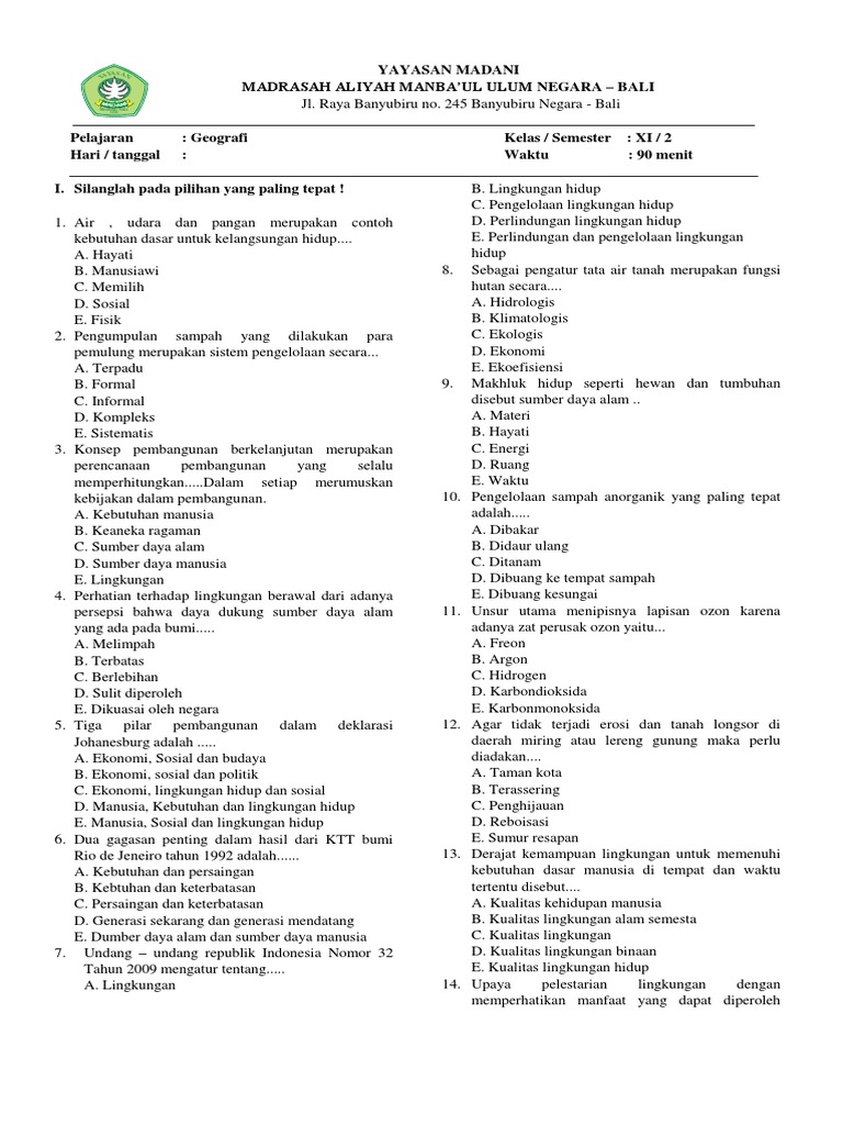 Soal Geo Uas 11 2