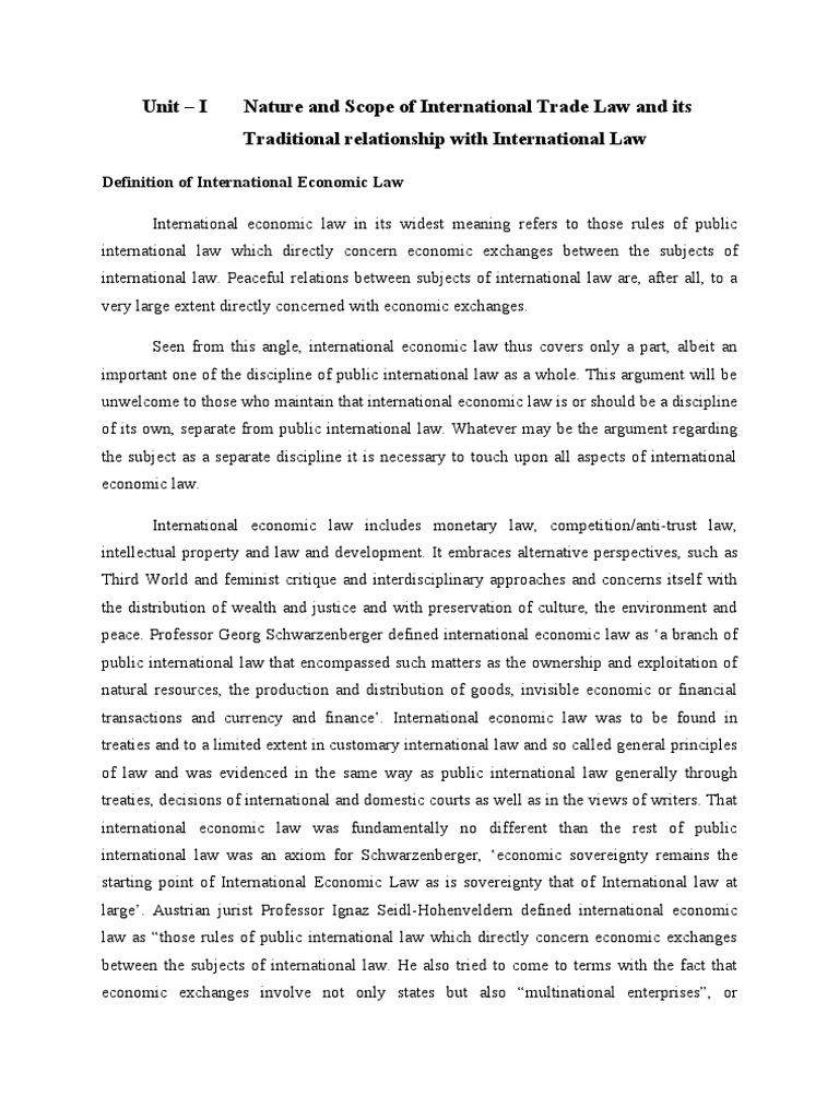 Nature and Scope of International Trade Law and Its Traditional ...