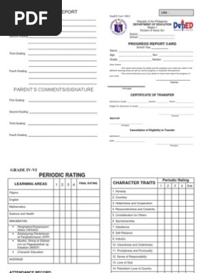 Deped Form 138-e Report Card Grades 4 to 6 Blank