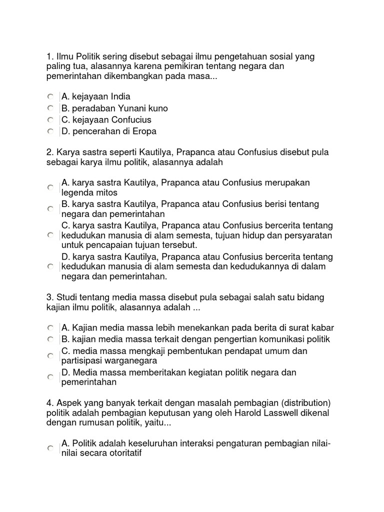 Soal Latihan Pengantar Ilmu Politik Docx