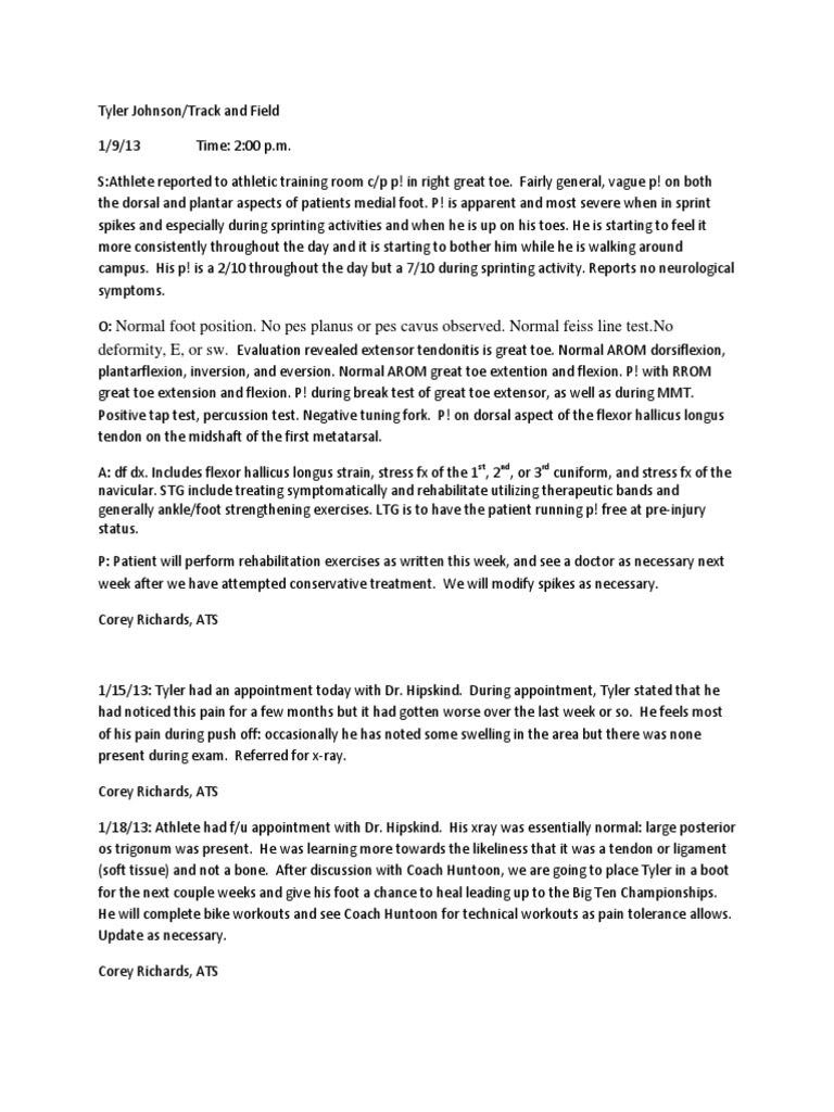 soap note 2 Toe Foot