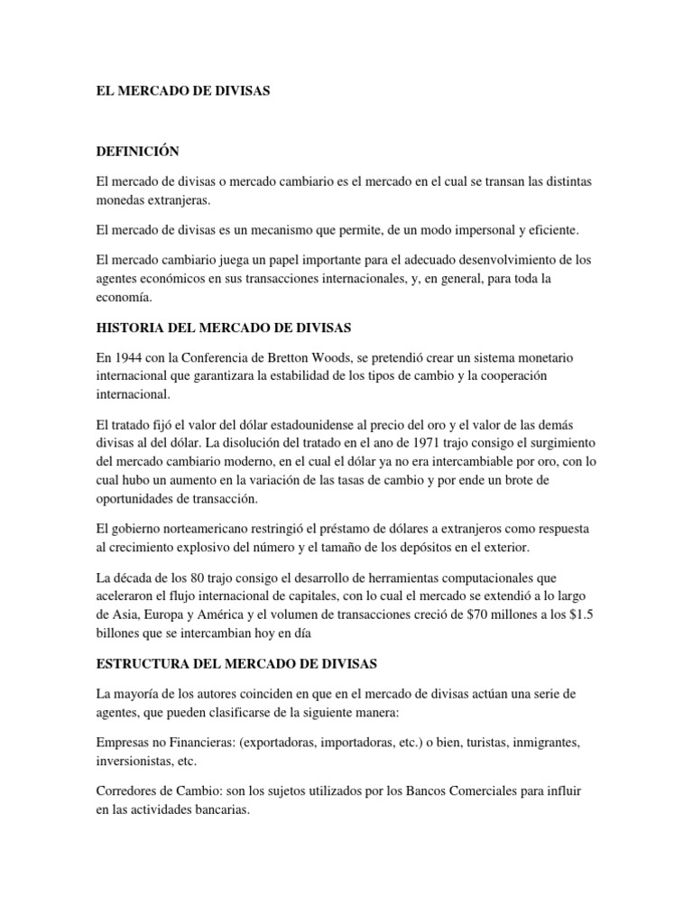 Definición y Estructura del Mercado de Divisas | PDF | Tipo de cambio ...