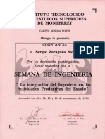 Constancia de participación como expositor en la Semana de Ingeniería del ITESM CSN