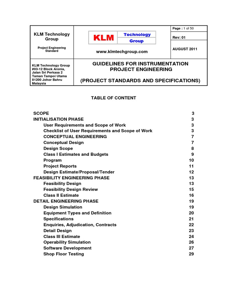 PROJECT STANDARDS and SPECIFICATIONS Instrumentation Project ...