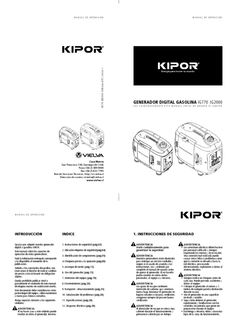 IG 2000 Manual | PDF | Generador eléctrico | Carburador