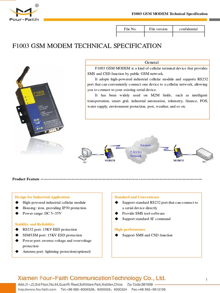 f1003 Gsm Modem Technical Specification Gsm Modem