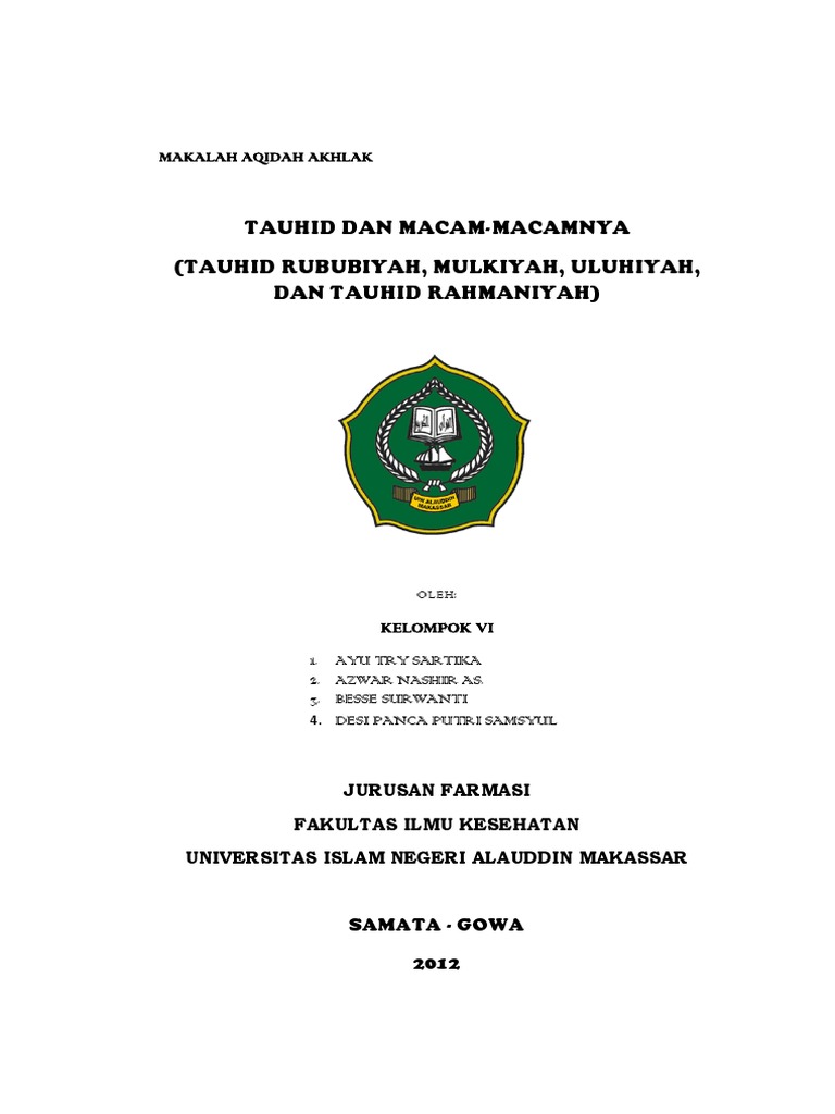 Makalah Tauhid Kelompok V Farmasi A