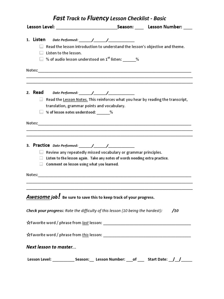 Fluency Lesson Checklist: Basics | PDF | Career & Growth | Social Science