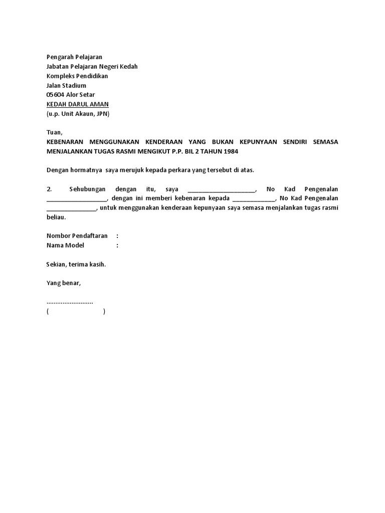 Surat Kebenaran Menguunakan Kenderaan 1 Pdf