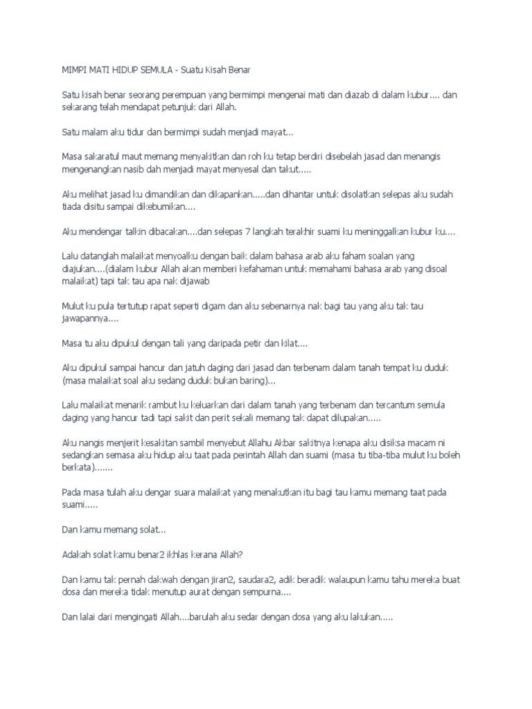 Mimpi Mati Hidup Semula Pdf