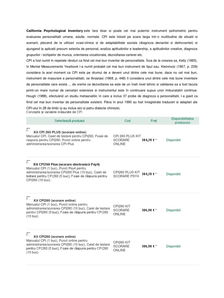 California Psychological Inventory Price | PDF
