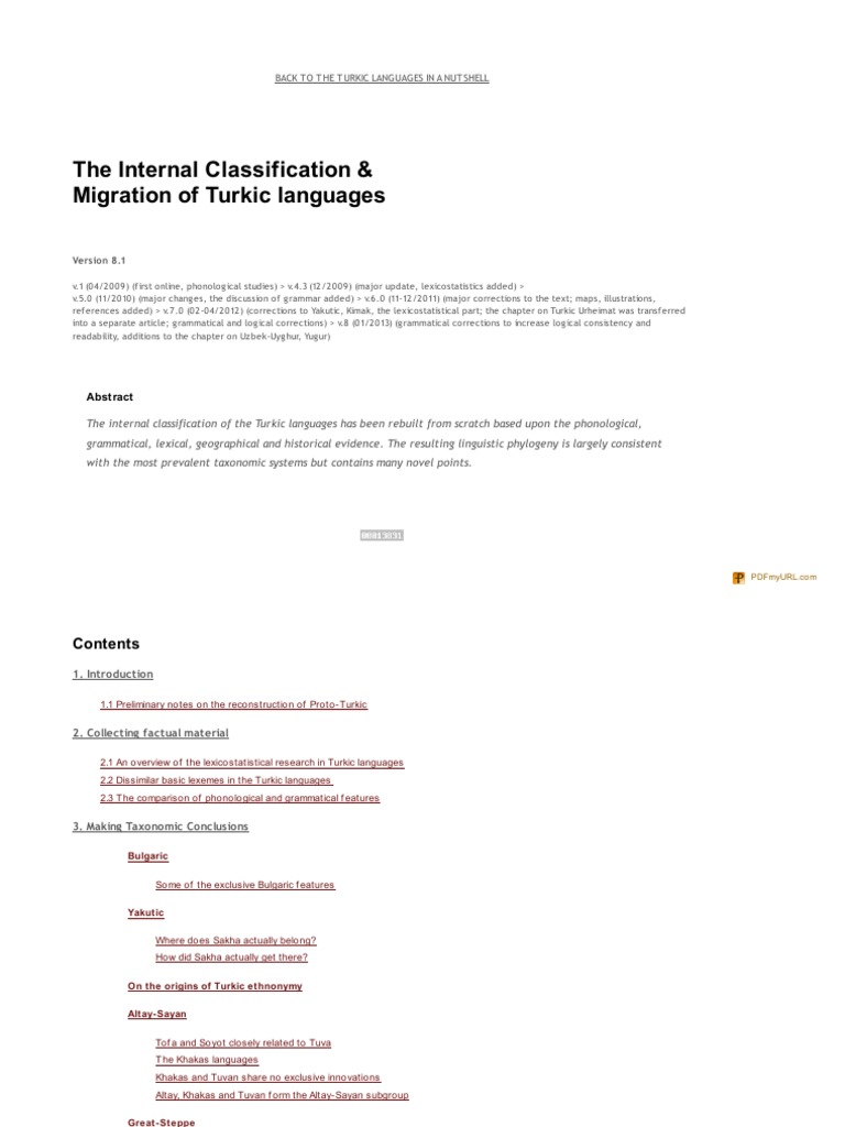 Turkic Languages Classification Overview | PDF | Phoneme | Morphology ...