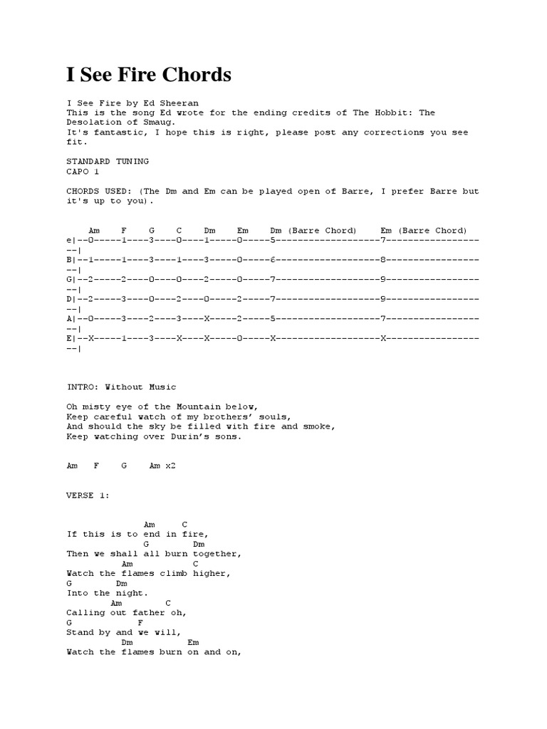 I See Fire Chords | Download Free PDF | Songs | Leisure