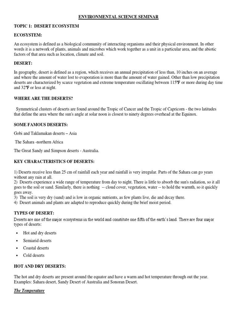 Environmental Science - Desert and Aquatic Ecosystem | PDF | Aquatic ...