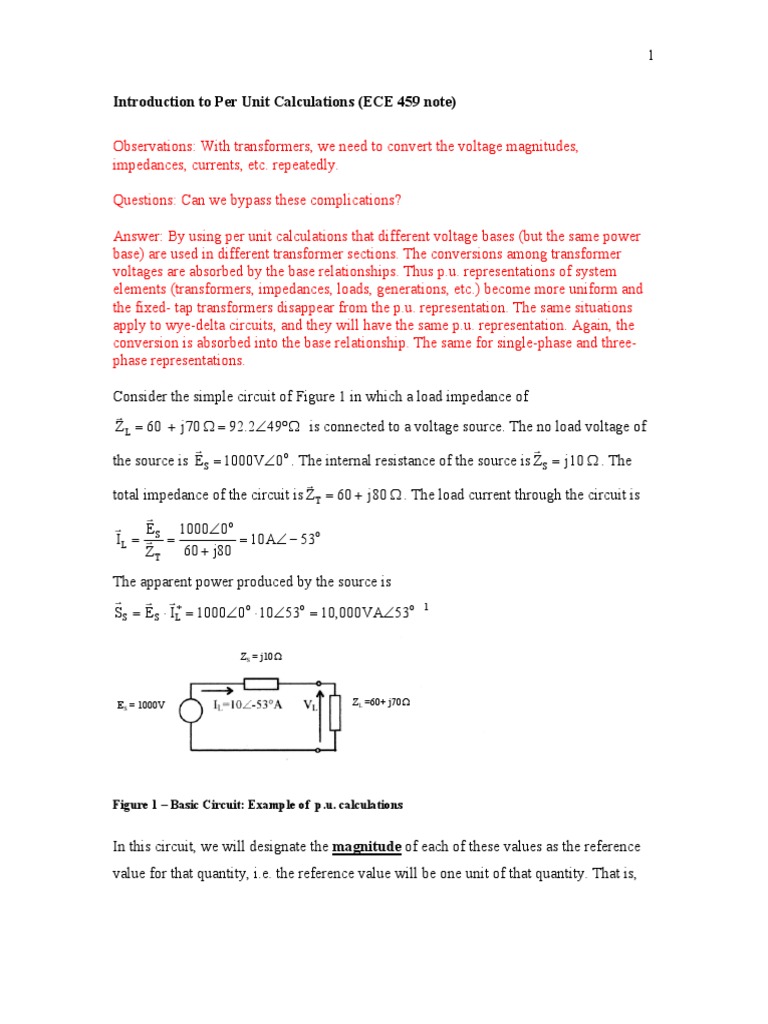 Introduction To Per Unit Calculations (ECE 459 Note) : Figure 1 - Basic ...