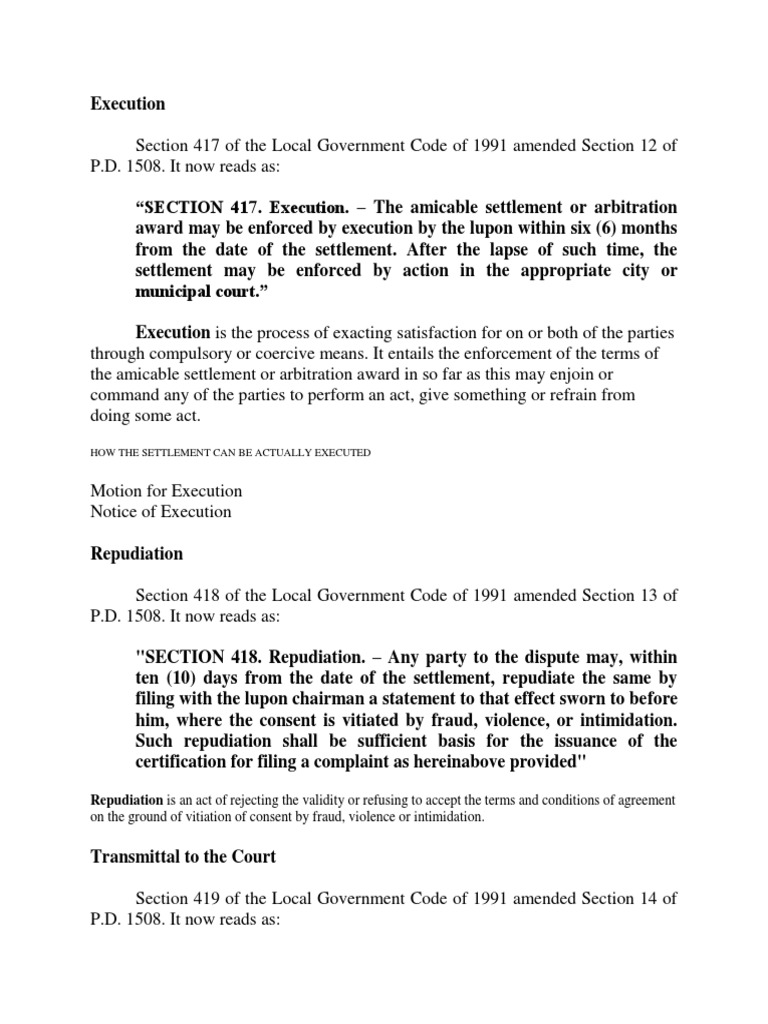 Execution Under P.D. 1508 Amendments | PDF | Arbitration | Local Government