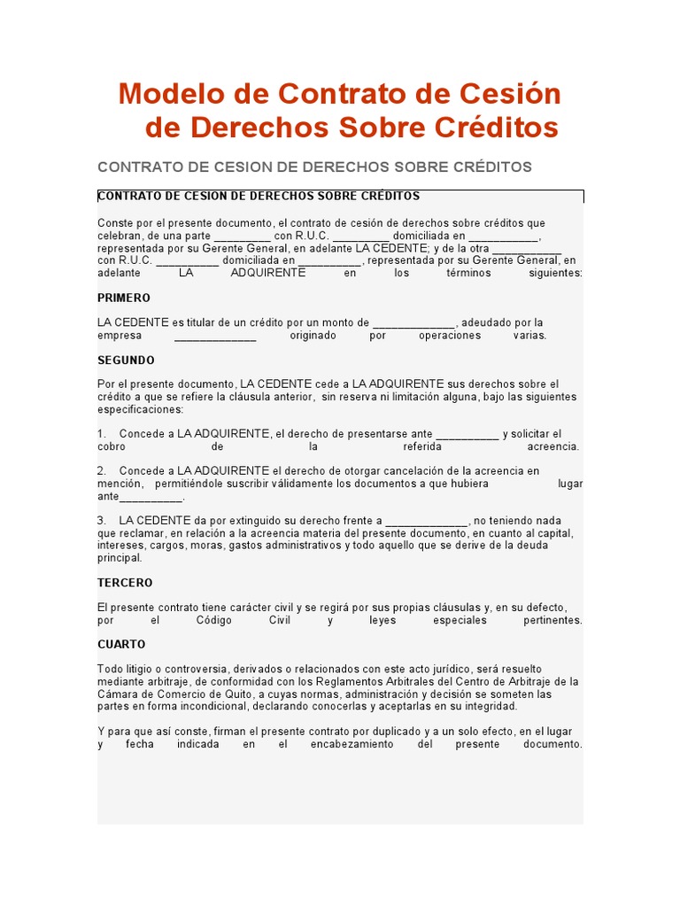 Modelo de Contrato de Cesion de Derechos Sobre Creditos | PDF
