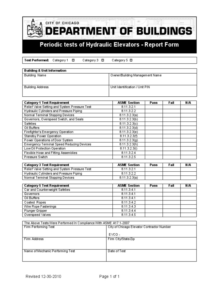 Periodic Tests of Hydraulic Elevators - Report Form | PDF