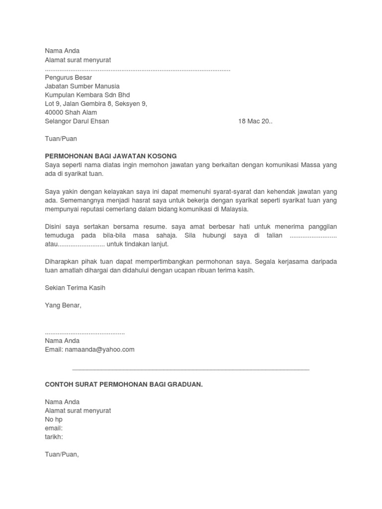 Surat Mohon Kerja Pdf