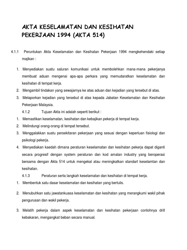 Akta Keselamatan Dan Kesihatan Pekerjaan 1994 Pdf