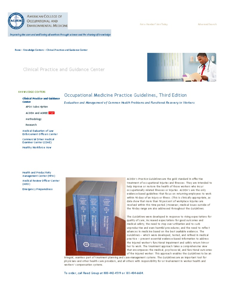 ACOEM Practice Guidelines | PDF | Evidence Based Medicine | Medicine