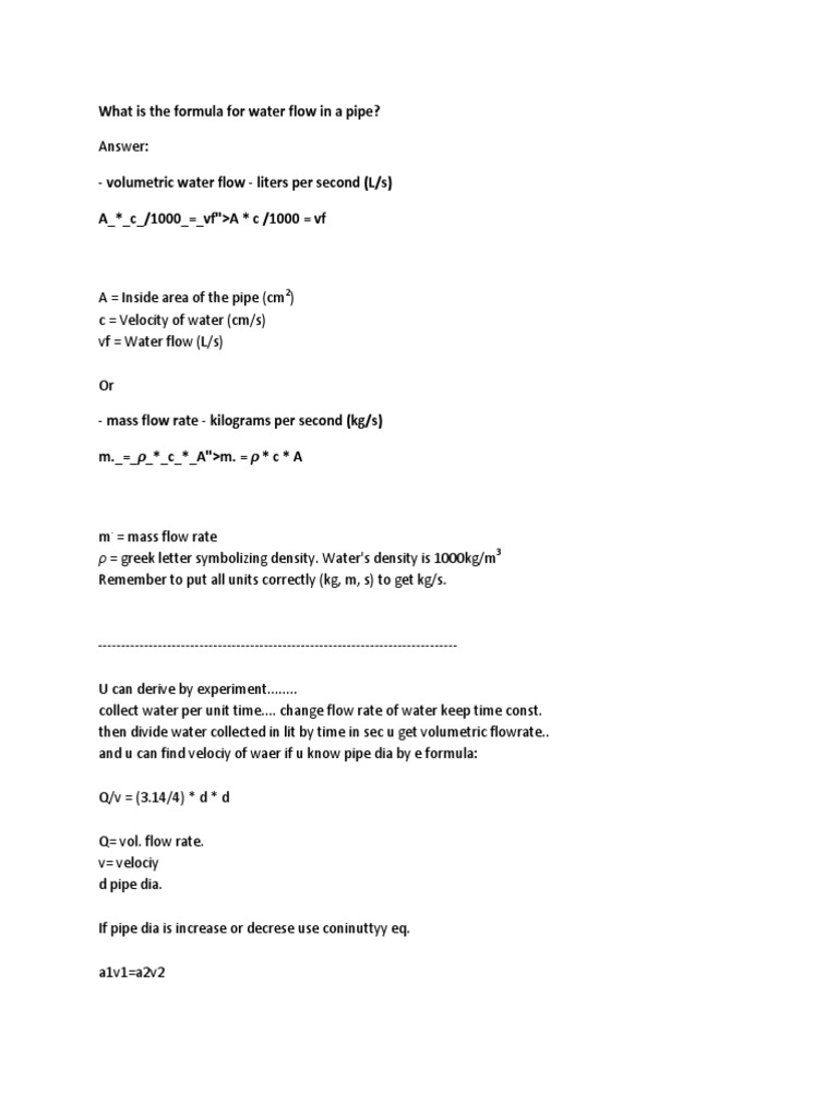 Water Flow Calculation in Pipes | PDF