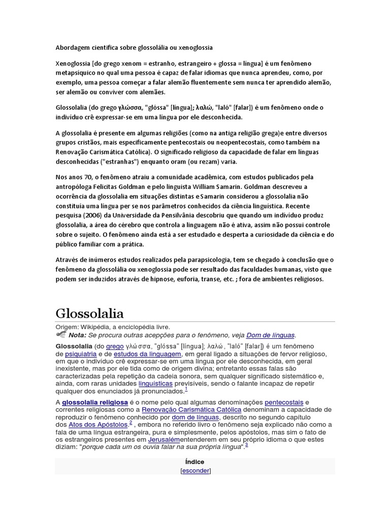 Glossolalia: Fenômenos e Significados | PDF | Glossolalia | Religião e ...