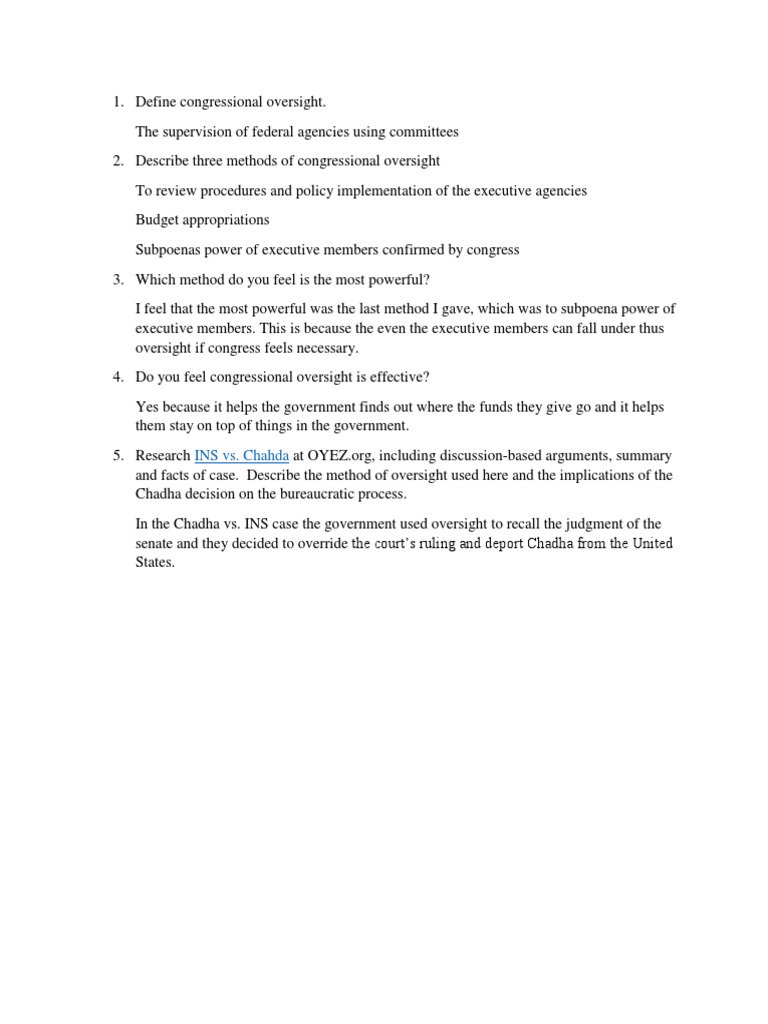 Define Congressional Oversight