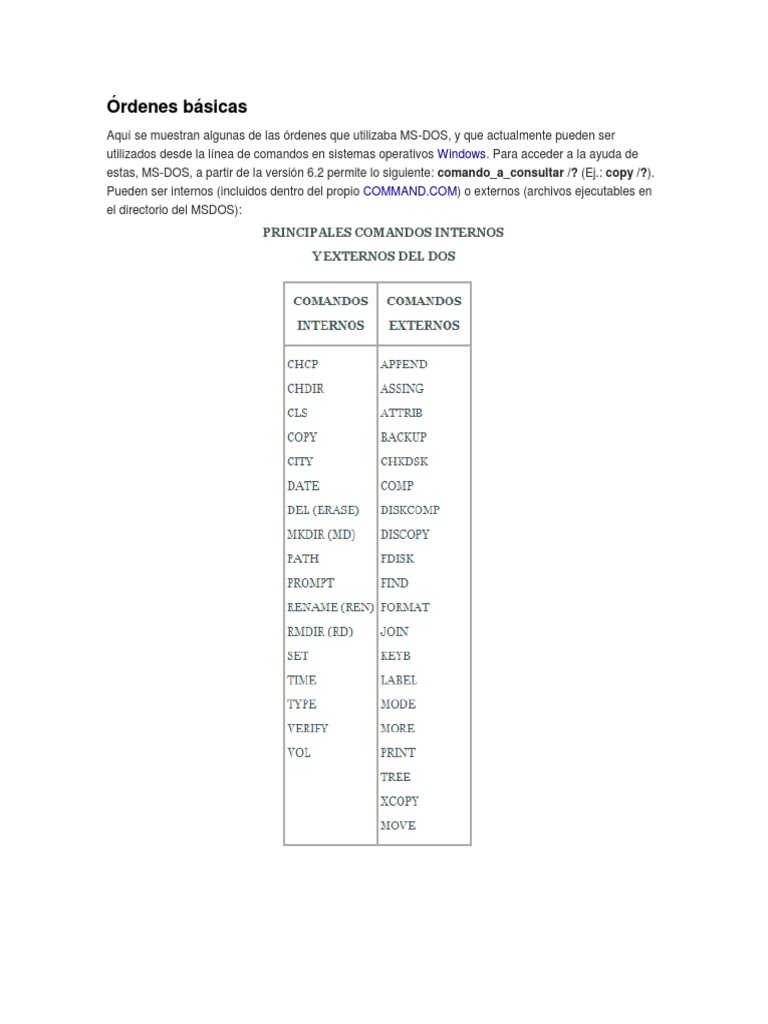 Comandos Básicos de MS-DOS | PDF | Archivo de computadora | Software ...