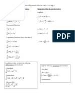 Formula Sheet Integrals Derivatives