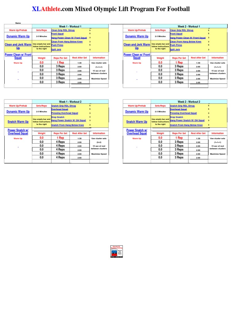 Olympic Lifting Program for Football | PDF