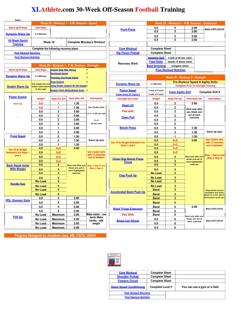 30-Week Football Off-Season Training | PDF | Strength Training | Weight ...