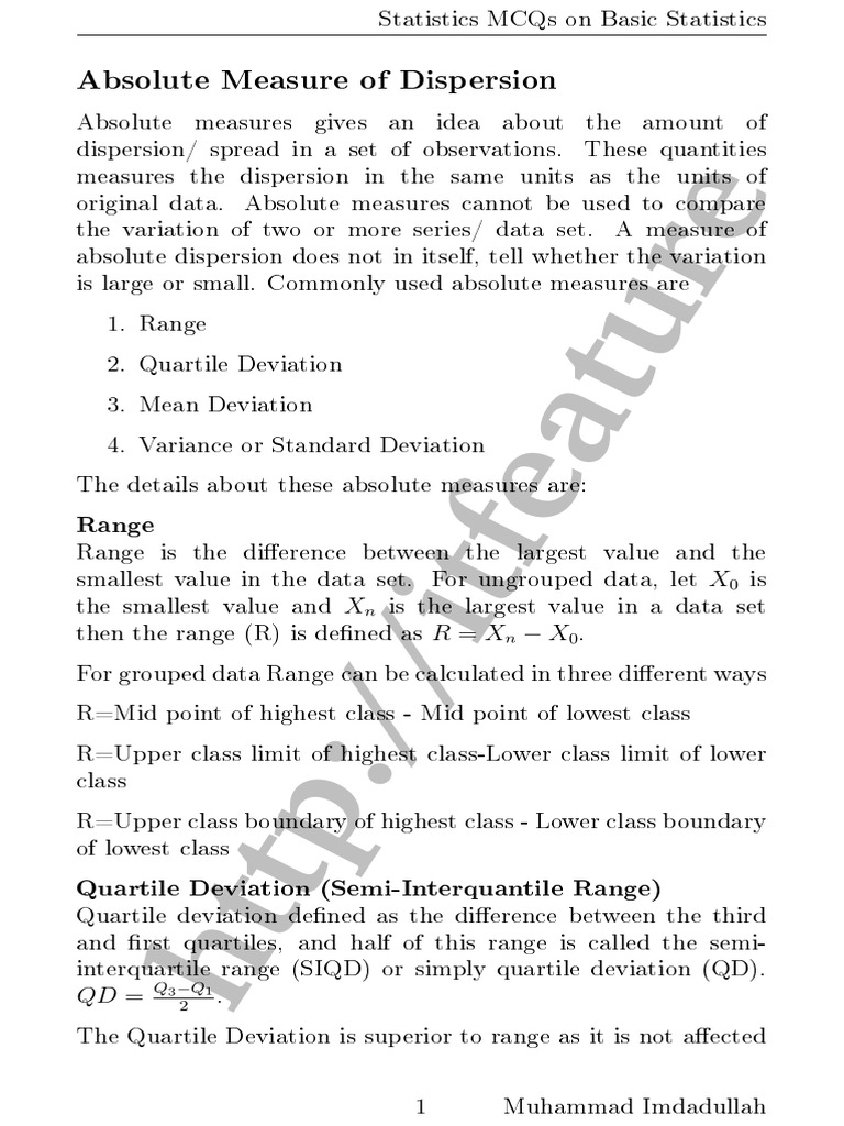 Understanding Absolute Measures of Dispersion | PDF | Arithmetic Mean ...