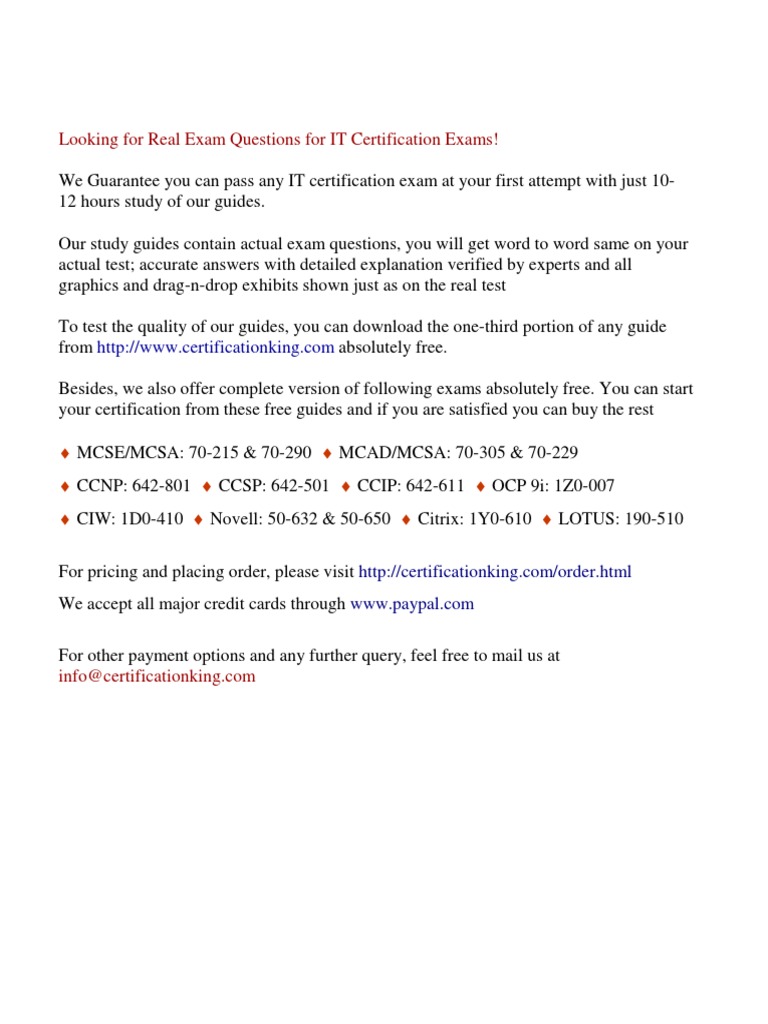 Real IT Certification Exam Questions | PDF | Business | Technology ...