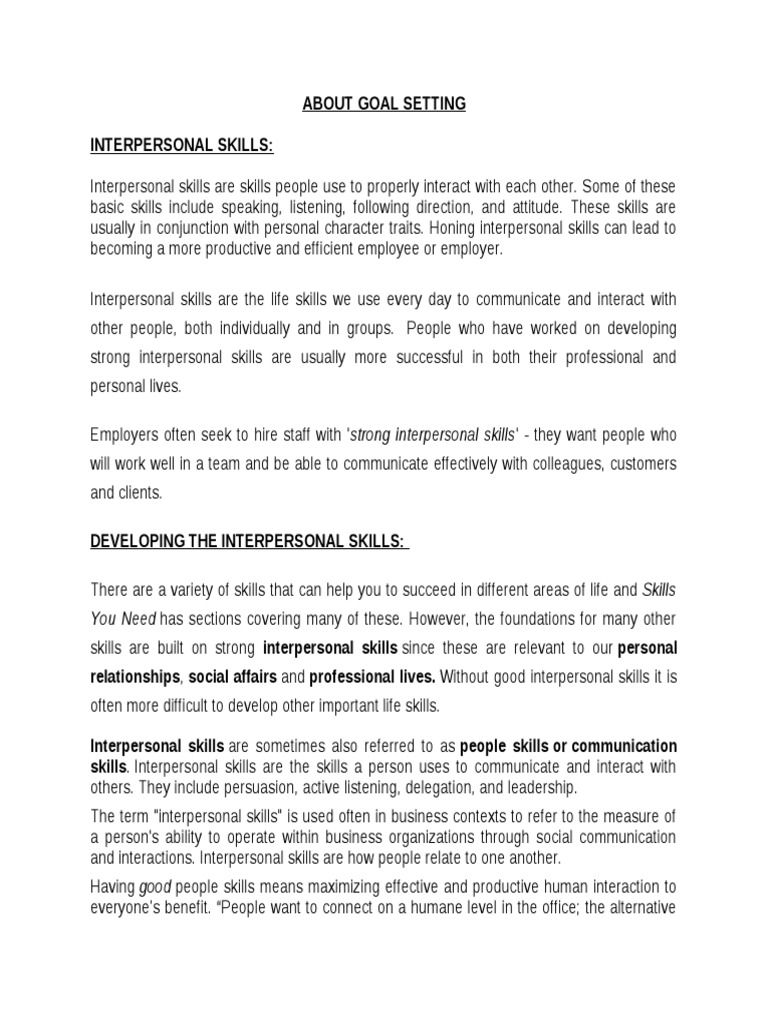 Interpersonal Skills and Goal Setting | PDF