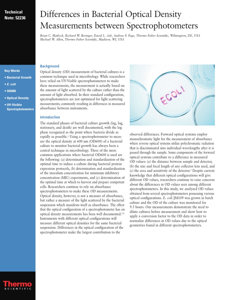 Bacterial Optical Density Measurements PDF Spectrophotometry