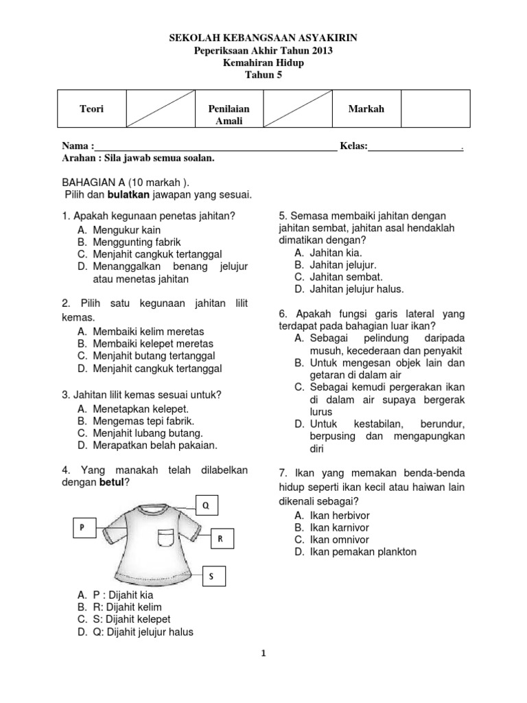 Soalan Ujian Akhir Thn Kh T5 Pdf