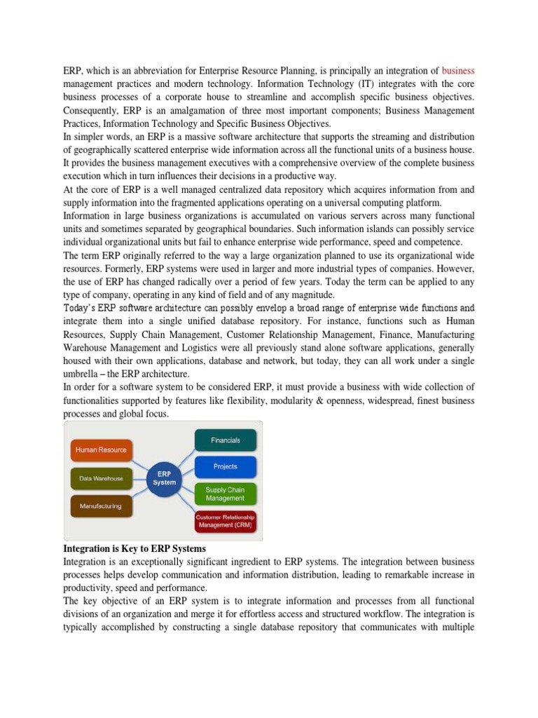 Business Integration Is Key To Erp Systems Pdf Enterprise Resource