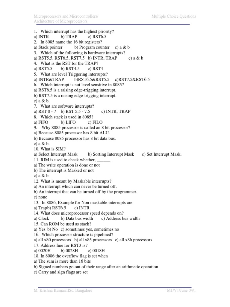 Microprocessors and Microcontrollers/ Multiple Choice Questions ...